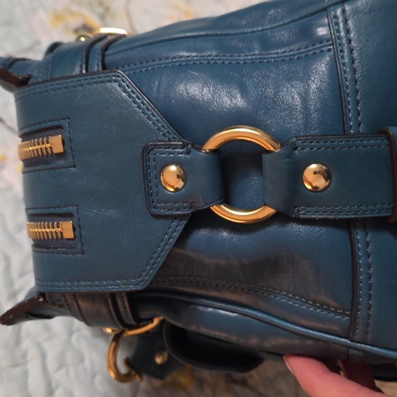 COACH HAMPTON Lindsay Vintage Leather Satchel Bag Slate Blue/Teal 12475 - Picture 13 of 13